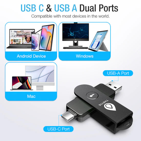Thetis PRO Dispositivo de Seguridad con FIDO2 Passkey y Autenticación 2FA , USB-A, USB-C & NFC